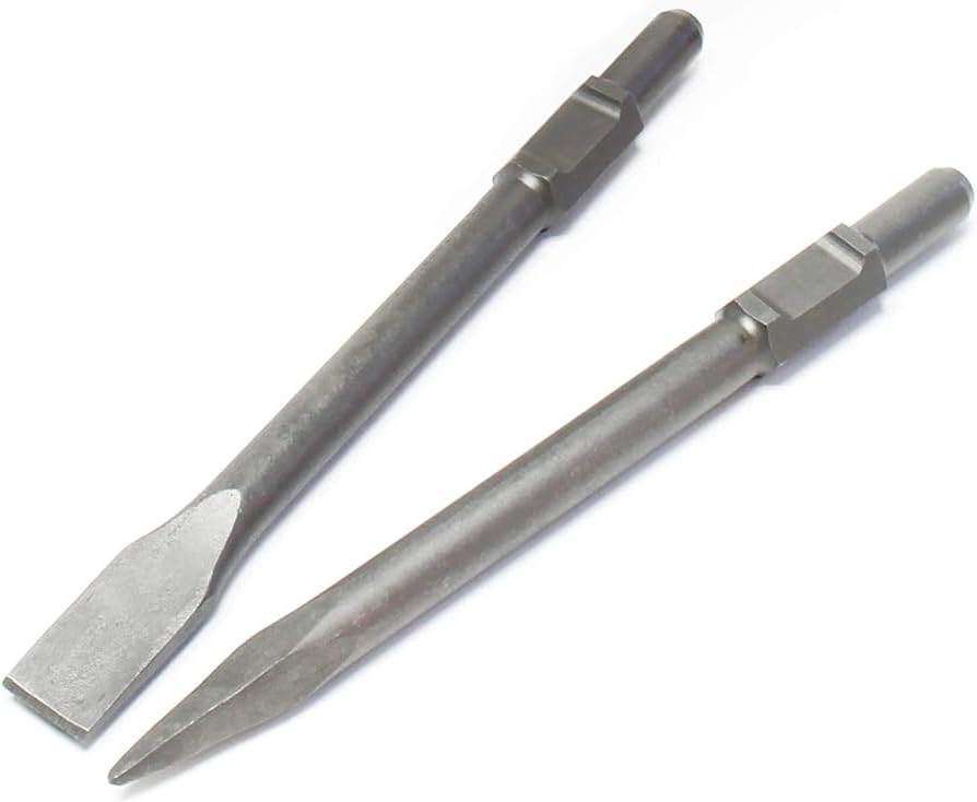 CCTi Concrete Chisels for Electric Demolition Jack Hammer 1-1/8" Hex Shank Point Flat Replacement Set Includes Flat and Point Chisel Bits California Concrete Tool