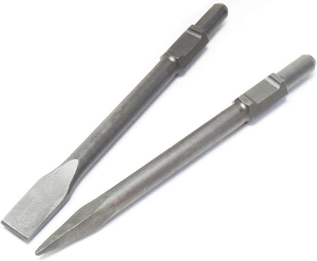 CCTi Concrete Chisels for Electric Demolition Jack Hammer 1-1/8" Hex Shank Point Flat Replacement Set Includes Flat and Point Chisel Bits California Concrete Tool
