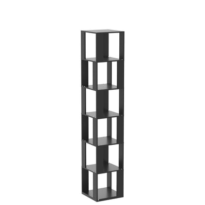 Rotating Bookshelf,6 Tier 360 Floor Standing Revolving Bookcase Storage Rack,Wood Narrow Bookshelf for Small Space,Corner Book Shelf Organizer for Bedroom, Living Room (Black)