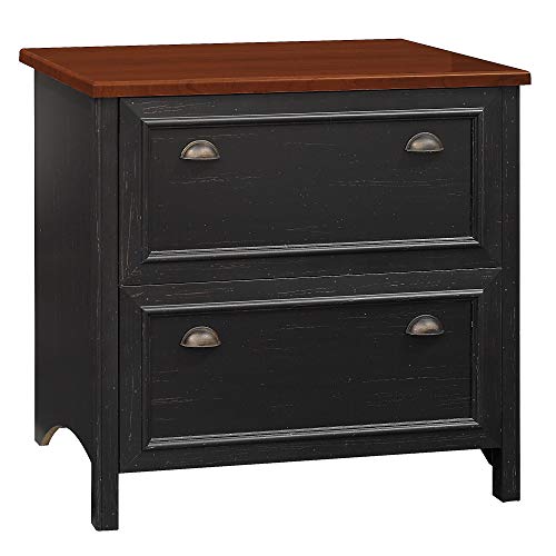 Bush Furniture Fairview 2 Drawer Lateral File Cabinet in Antique Black/Hansen Cherry, Home Office Storage for Letter, Legal, and A4-size Documents - WoodArtSupply