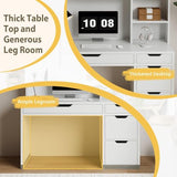 MaverickFurni White Desk with Hutch and Drawers, 53 Inch Computer Desk with Storage File Drawer, White Study Desk with 4 Drawers for Bedroom, Small Space MaverickFurni