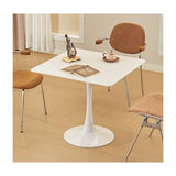 Hansweld Square Dining Table, 31.5" Tulip Table with Thickened Tabletop & Metal Pedestal, Mid Century Modern Bistro Table for Kitchen, Small Places, Living Room, Cafe (White) Hansweld
