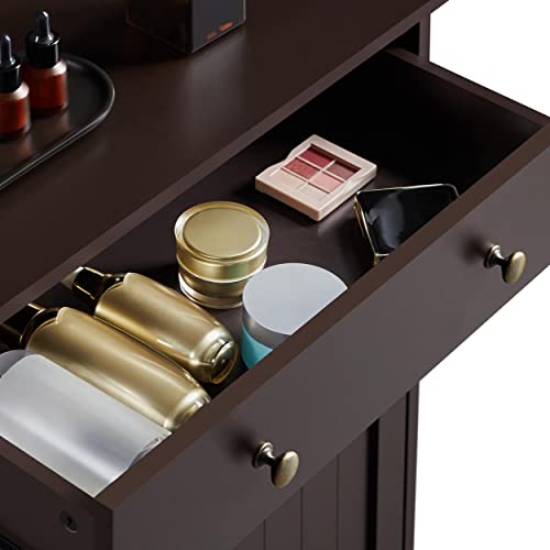 Yaheetech Bathroom Floor Cabinet, Large Storage Space Wooden Organizer with 1 Big Drawer, 3 Small Drawers & 2 Doors, Free-Standing Cupboard for Yaheetech