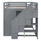 Merax Full Size Wood Loft Bed with Built-in Wardrobes,Wood Loft Bed with Multiple Storage Cabinets and Drawers for Bedroom,Gray Merax