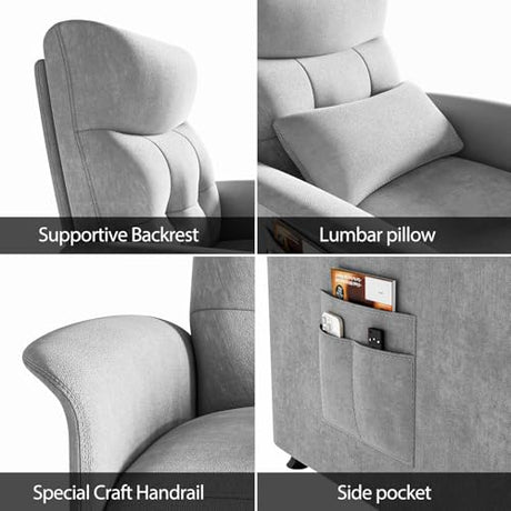 LegacyAmerhome Power Recliner Chair for Adults with Heat & Massage - Soft Fabric Electric Reclining Sofa with Remote Control, 3 Side Pockets, 180° Lay Sleeper for Living Room Home Theater, Light Grey LegacyAmerhome