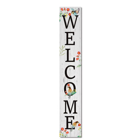 Ymaotrade Welcome Bird Flower Porch Board Welcome Sign and Porch Leaner for Front Door Porch Deck Patio or Wall Indoor Outdoor Spring & Summer Farmhouse Rustic Vertical Porch Yard Decor 8”x48” Ymaotrade