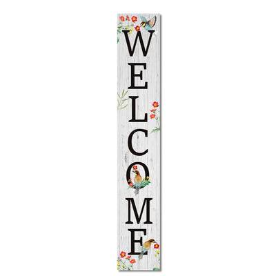 Ymaotrade Welcome Bird Flower Porch Board Welcome Sign and Porch Leaner for Front Door Porch Deck Patio or Wall Indoor Outdoor Spring & Summer Farmhouse Rustic Vertical Porch Yard Decor 8”x48”