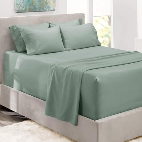 Hearth & Harbor Bed Sheets, Luxury Soft 6 Piece Bed Sheet Set Extra Deep Pocket Fitted Sheets Fits Mattress up to 21", Double Brushed Bedding Sheets & Pillowcases, King, Ice Green Hearth & Harbor