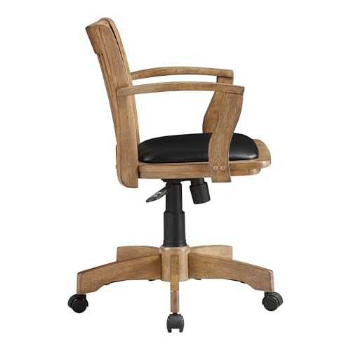 OSP Home Furnishings Deluxe Wood Banker's Desk Chair with Padded Seat, Adjustable Height and Locking Tilt, Fruitwood Finish and Black Vinyl Office Star Products