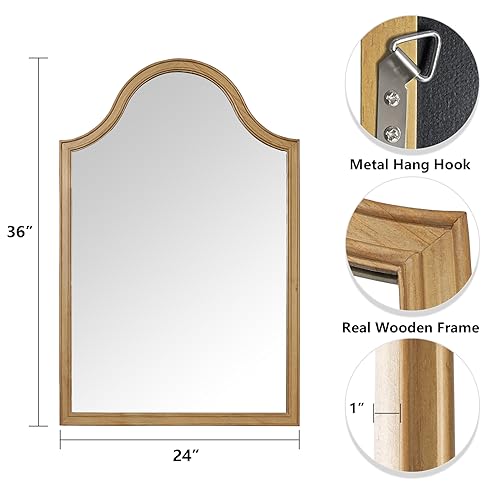 WallBeyond Arched Wood Mirror 24" x 36" Farmhouse Arched Wall Mirror for Bathroom Wood Wall Decor Mirror for Hallway Bedroom Living Room - WoodArtSupply