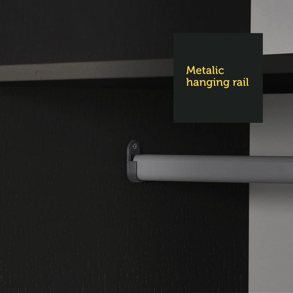 Madesa 2 Door Wardrobe Armoire Closet Hanging Storage Spacious Cabinet with Shelf 31 Inch Modern Organization Unit for Bedroom and Office - Black Madesa