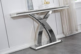 Modern Rectangular Console Table - Faux Marble Top, Stainless Steel Base for Living Room, Hallway, Bedroom, Home Office HomVent