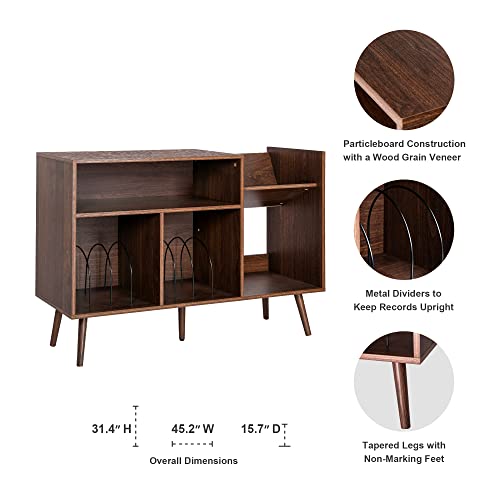 RARZOE Large Record Player Stand, Mid Century Concord Turntable Stand Table Holds Up to 350 Albums, Vinyl Record Storage Cabinet with Wood Legs for Living Room Bedroom Office, Walnut Brown RARZOE
