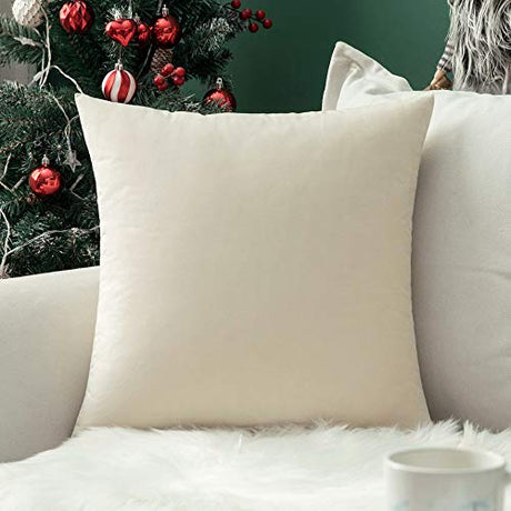 MIULEE Velvet Pillow Cover Soft Luxury Decorative Throw Pillow Cover Eruo Sham Single Rectangle Cushion Case for Couch Sofa Bedroom Car Decor,24x24 Inch Cream White MIULEE