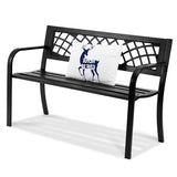 VEVOR Outdoor Bench, 46" Iron Steel Frame Garden Park Bench with Mesh Pattern and Plastic Backrest Armrests, Patio Bench for Garden, Park, Yard, Front Porch VEVOR