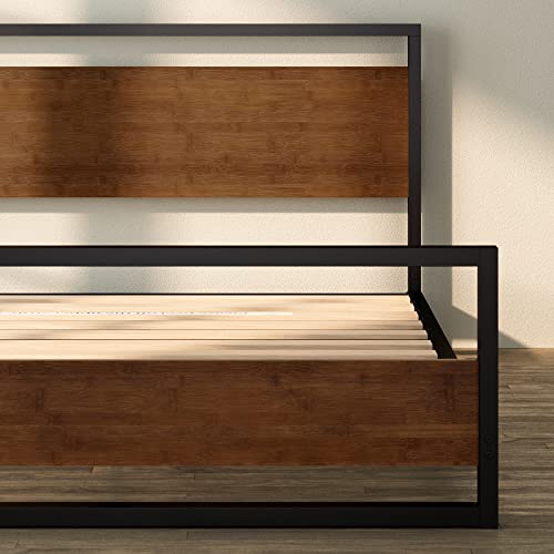 Zinus Suzanne Kingsize Bamboo & Metal Platform Bed Frame with Footboard - No Box Spring Needed, Easy Assembly - WoodArtSupply