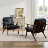 STHOUYN Black Leather Office Accent Chair Set of 2, Office Lounge Chair with Wooden Arms, Mid Century Modern Chair, Side Arm Chairs for Living Room, Comfy Guest Waiting Room Chairs (2, Black) STHOUYN