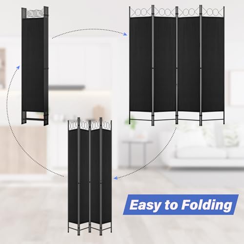 RROCOSIA Room Divider 4 Panel, Portable Folding Privacy Screen 6FT Freestanding Wall Divider with Steel Frame and Fabric Divider Panel 53.54″ x 15.94″ Room Separating for Home Hotel Office,Black RROCOSIA