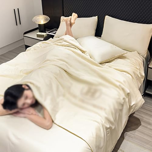 RDIAYDN Summer Duvet, Cool Quilt Single Ice Silk Summer Duvet, Light and Thin Summer Duvet, Lightweight and Breathable, Cooling Blanket, Machine Washable (A, 150 x 200 cm) RDIAYDN