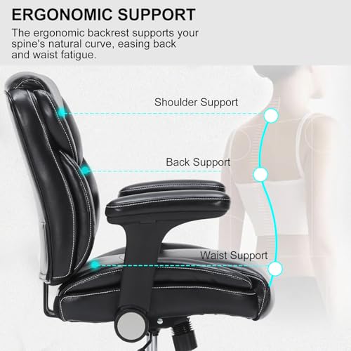 OLYFING Drafting Chair, Tall Office Chair with Adjustable Armrests PU Leather Standing Desk Chair with Adjustable Foot Ring,Comfy Mid-Back High Office Chair for Counter Height Desk, Black OLYFING