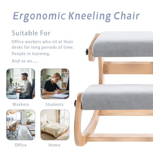 VDNEND Ergonomic Office Kneeling Chair,Wooden Posture Knee Desk Chair for Work,Yoga Rocking Chairs for Relieve Back Pain,Kneel Adjustable Chair for Gaming,Home VDNEND