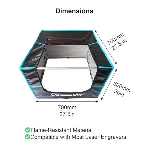 Laser Engraver Cutter Cover with Ventilation, 27x27x19'' Fire-Resistant Fabric, Steel Frame, 90mm DC Fan with Speed Control, 2m Smoke Pipe PrintSure