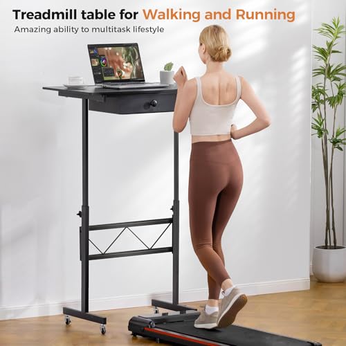 GTRACING Small Standing Desk Adjustable Height Small Computer Desk Mobile Portable Rolling Laptop Table with Wheels 32" Computer Workstation Sit Stand Desks Portable Standing Table Treadmill desks GTRACING