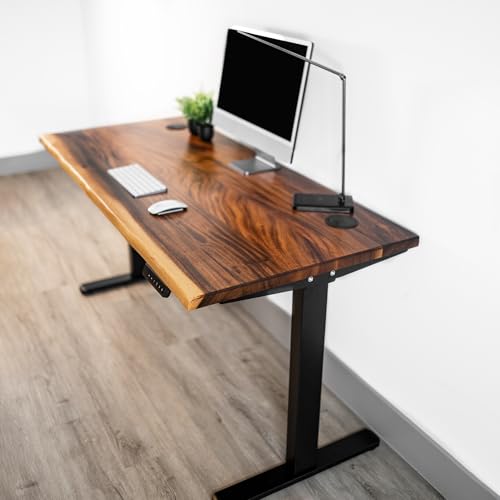 Standing Desk – Walnut Solid Wood Desk, Natural Live Edge, Adjustable Height Dual Motor, Sit Stand for Home Office (Black, W60 x D27) Modern Wood Style
