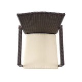 Christopher Knight Home Stamford Outdoor Wicker Dining Set with Acacia Wood Circular Table and Water Resistant Cushions, 5-Pcs Set, Teak Finish / Brown / Crème Cushion Christopher Knight Home