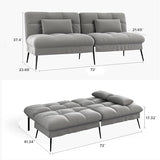 COMHOMA Convertible Futon Sofa Bed, 72″Fabric Futons Couch with Adjustable Backrest, Folding Sleeper Recliner for Living Room Furniture (Grey) COMHOMA