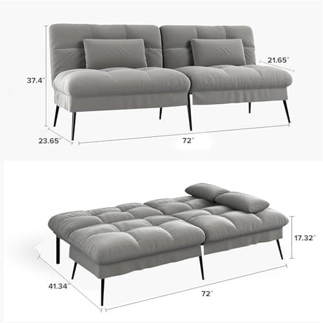 COMHOMA Convertible Futon Sofa Bed, 72″Fabric Futons Couch with Adjustable Backrest, Folding Sleeper Recliner for Living Room Furniture (Grey) COMHOMA