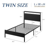 Fluest Twin Bed Frame with Headboard & Footboard, Twin Bed Frame with Charging Station & LED Light, Under-Bed-Storage, No Box Spring Needed, Noise Free, Easy Assembly, Classic Black Fluest