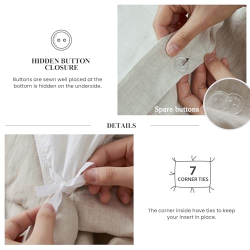 Simple&Opulence 100% Linen Duvet Cover Set, 3 PCS Natural French Flax Ruffle Duvet Cover Full Size, Breathable Comfy Linen Bedding Comforter Cover with 2 Pillowcases (Natural Linen, 78"X 86") Simple&Opulence
