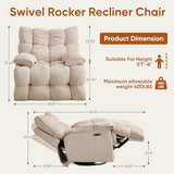 Atrtivoent Oversized Swivel Power Rocker Recliner,Electric Recliner Chairs for Adults,Extra Wide Seat Recliners,Upholstered Nursery Reclining Glider Chair,Swivel Chairs for Living Room,Beige