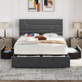 Yaheetech Dark Gray Upholstered Queen Bed Frame with USB Charging and 4 Storage Drawers Yaheetech