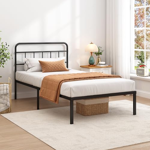 Ziguxiao Twin Bed Frame with Classic Headboard,Strong Metal Slats Support,Under Bed Storage Space,No Box Spring Needed,Easy to Assemble,Black Ziguxiao