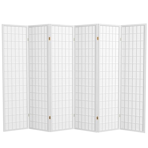 Red Lantern 6 ft. Tall Window Pane Shoji Screen - White - 6 Panels Red Lantern