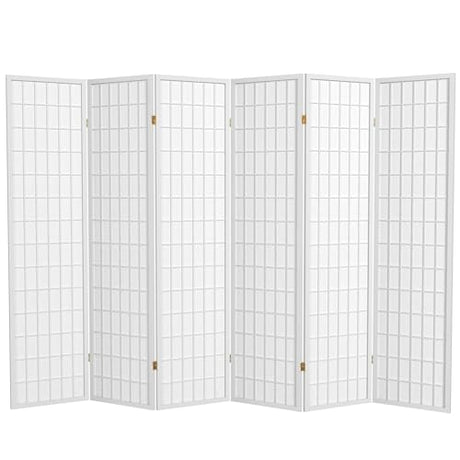 Red Lantern 6 ft. Tall Window Pane Shoji Screen - White - 6 Panels Red Lantern