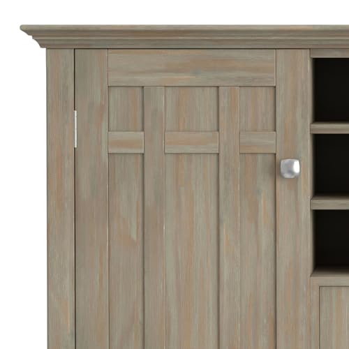 SIMPLIHOME Bedford Solid Pine Wood 54 inch Rustic Sideboard Buffet Credenza in Distressed Grey features 2 Doors, 2 Drawers and 2 Cabinets with 12 Bottle Wine Storage Rack - WoodArtSupply