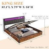 AMERLIFE King Size Lift Up Bed Frame with Linen Upholstered & LED Light & Storage Headboard, Platform Bed Frame with Charging Station, No Box Spring Needed, Noisy Free, Rustic Brown AMERLIFE