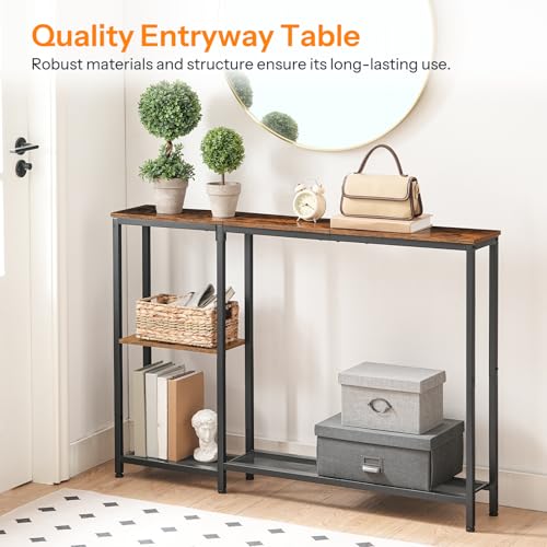 HOOBRO Narrow Console Table, Sofa Table, 44.9" Skinny Entryway Behind Couch Table with Storage Shelves, Long Hallway Table for Living Room, Foyer, Hallway, Rustic Brown and Black BF86XG01 HOOBRO