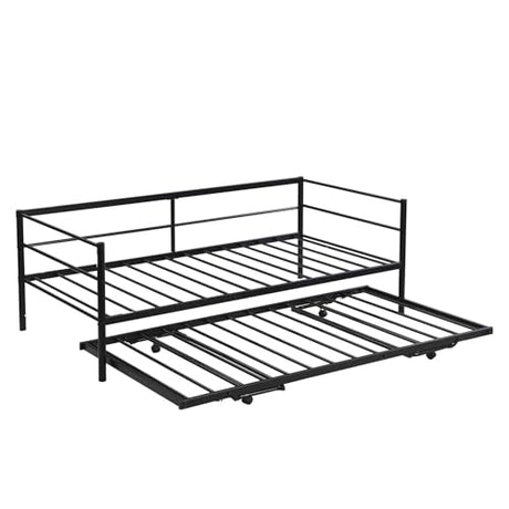 Nahenduo Twin Size Daybed with Pop up Trundle & Adjustable LED Lights, Futon Frame Bed, Metal Sofa Bed Frame for Living Room Bedroom Guest Room, Small Space, No Box Spring Needed (Black) Nahenduo