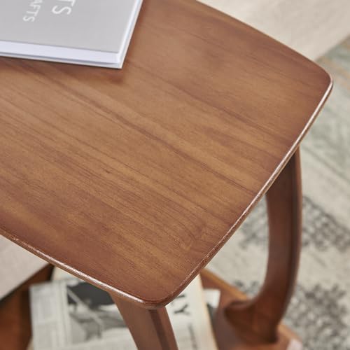 COZYMATIC Emerson Solid Wood End Table with Rolling Wheels, C Shaped Side Table, TV Tray Table, Couch Table That Slide Under for Small Space, Living Room, Bedroom (Walnut)-Small COZYMATIC