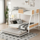 PVWIIK Twin Over Full Bunk Bed with Trundle,Heavy-Duty Sturdy Bedframe with Safety Guardrail & Ladder for Kids Boys Girls Teens,Space Saving Design & No Box Spring Needed,White PVWIIK