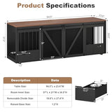 Large Dog Crate Furniture for 2 Dogs, 94.5" L Double Dog Kennel Furniture with Sliding Barn Door & Removable Bowl Drawers and Room Divide for Large & Medium Breeds MOWPEX