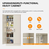 INTERGREAT Tall Metal Storage Cabinet Locking Steel with 4 Adjustable Shelves,72" Lockable Cabinets Lock 2 Doors for Office Garage Supply Home (Cream Gray) INTERGREAT