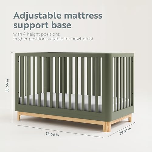 Storkcraft Santos 3-in-1 Convertible Crib (Olive with Natural) – GREENGUARD Gold Certified, Fits Standard Crib Mattress, Converts to Toddler Bed and Daybed, Rounded Details, Designer Edition