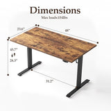 Klicelor Electric Standing Desk 48 Inch, Height Adjustable Desk for Home Office, Sit Stand Up Rising Computer Table with Memory Preset, Rustic Brown Klicelor