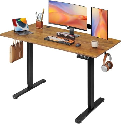 DEVAISE 48 Inch Electric Standing Desk, 3 Adjustable Height Stand up Desk for Home Office, Ergonomic Sit to Stand Desk with LED Touchscreen and Hook, 3 Memory Preset Computer Desk (Rustic Brown) DEVAISE