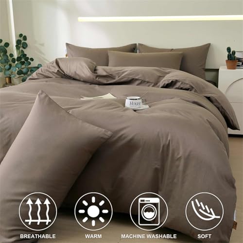 Nanko King Size Comforter Set Brown, All Season Soft Down Alternative Duvet Insert, Microfiber Filling Bed Sets, Modern Farmhouse Bedding Sets in a Bag for Women Men 104 x 90 inch 3 PCS Dark Coffee Nanko